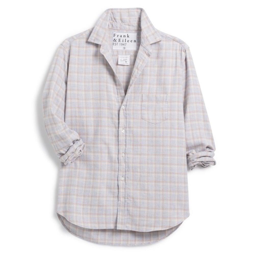 Frank & Eileen Eileen Flannel Relaxed Button-Up Shirt Plaid Cream Gray Womens XS